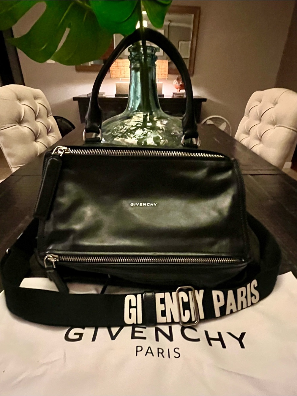 Givenchy Black Leather Messenger Bag with Logo Strap